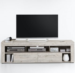 Meuble TV VALEE coloris chêne sable 2 tiroirs 1 plateau fixe 